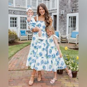 Blue Floral Tiered Midi-Dress